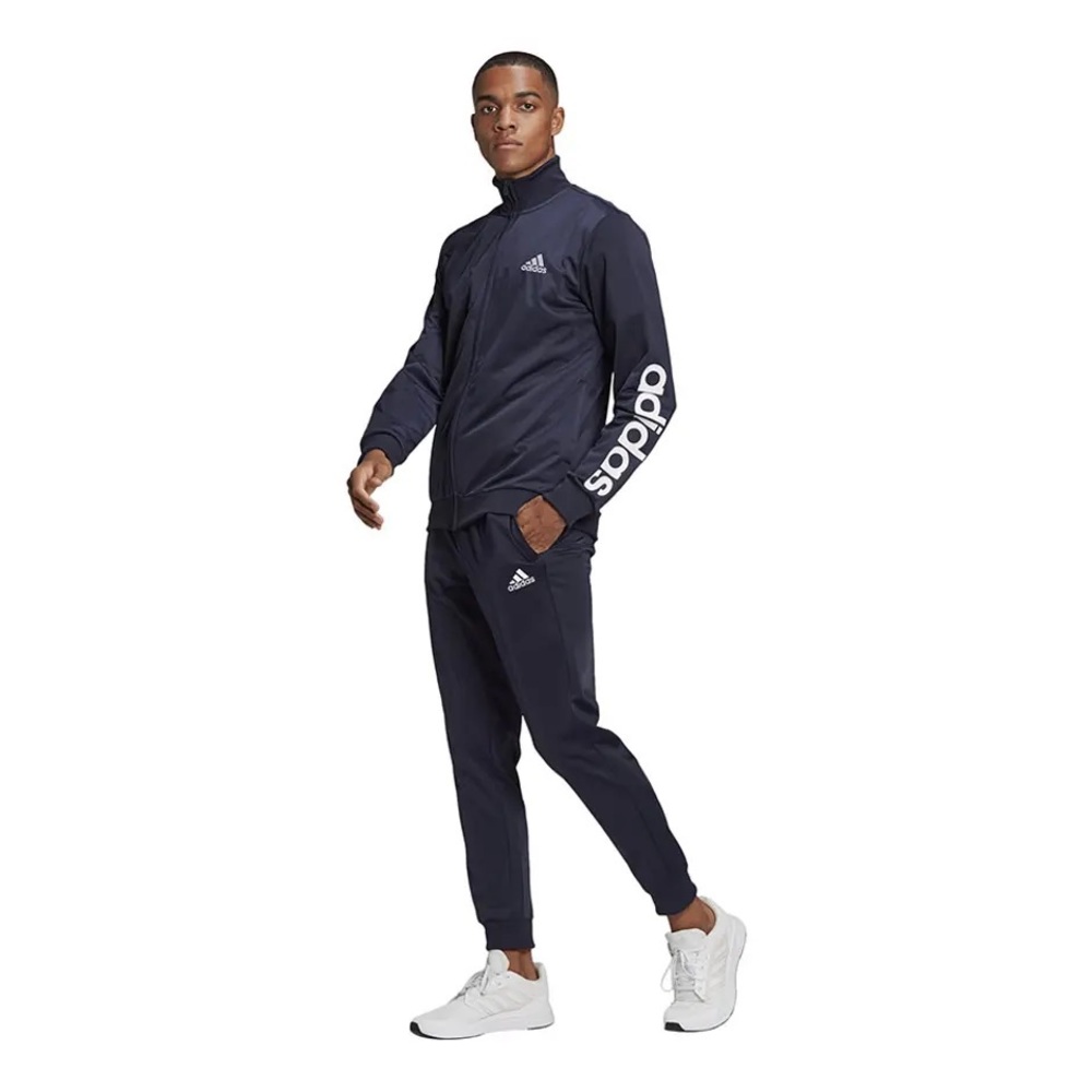 adidas Primegreen Essential Linear Logo Mens Zip up Navy Blue White Tracksuit